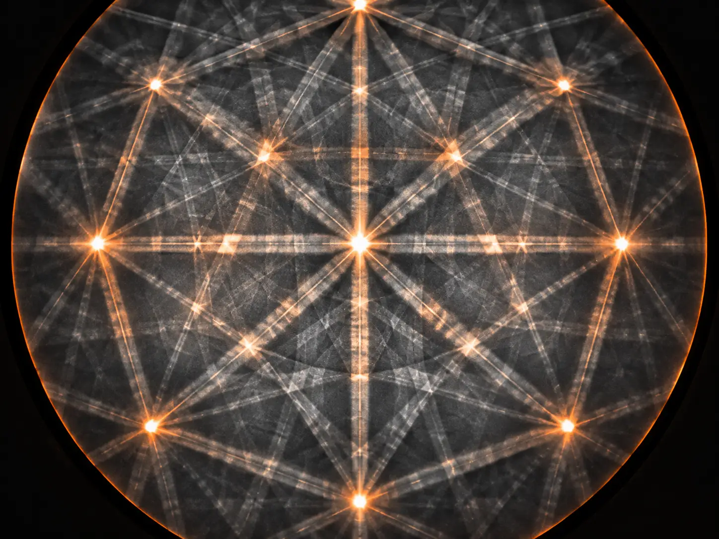 EBSD Kikuchi pattern showing diffraction bands from a crystalline material