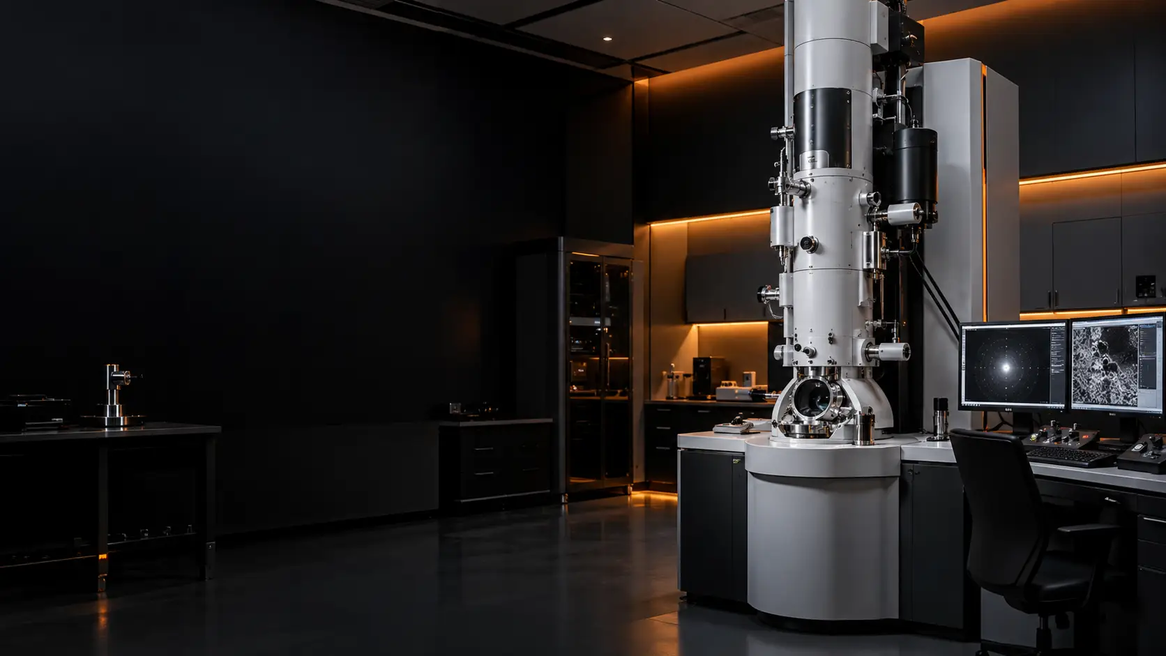 Transmission electron microscope TEM instrument in a materials characterization laboratory
