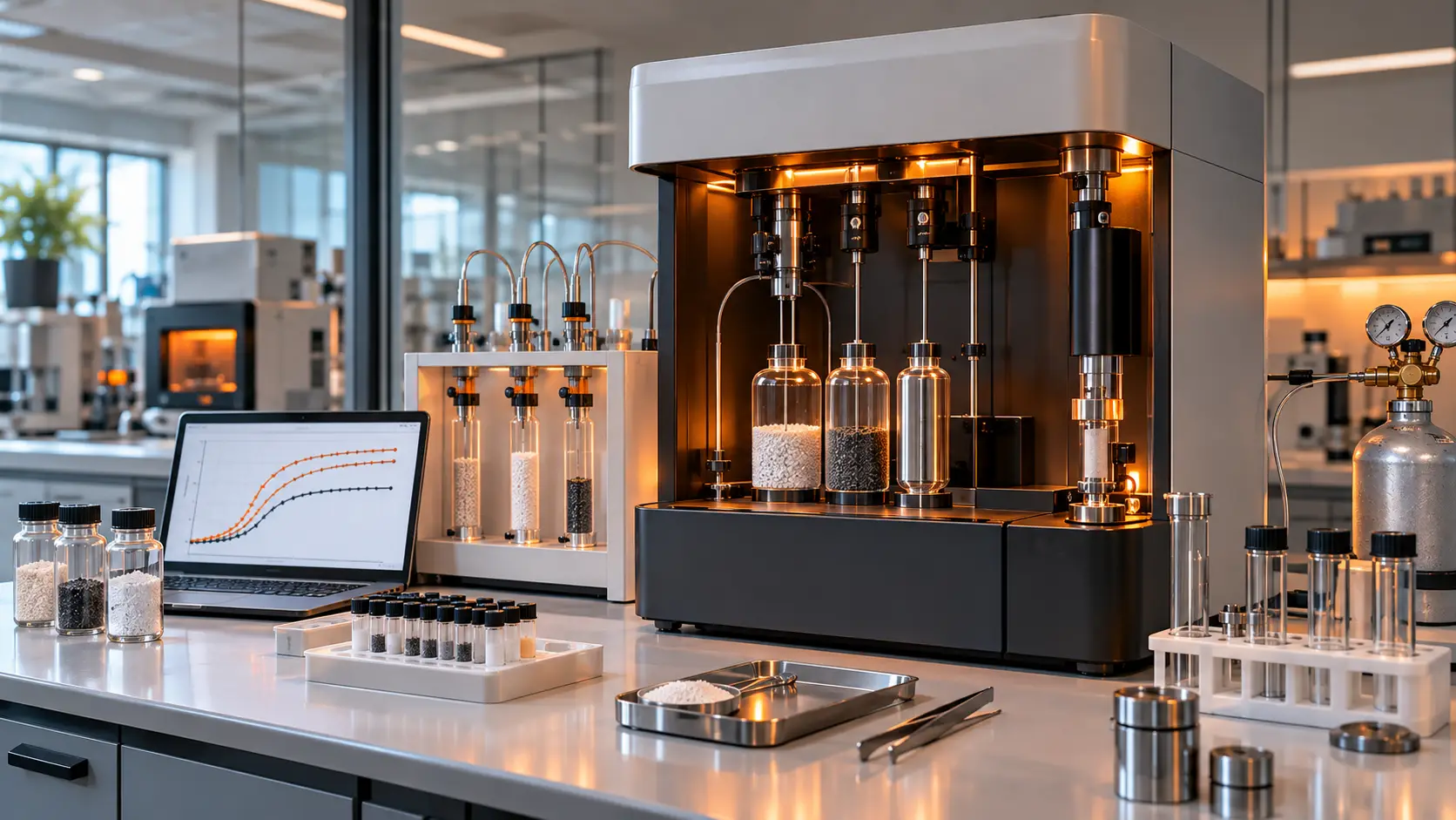 BET surface area and porosity analyzer used to characterize porous powder and catalyst materials