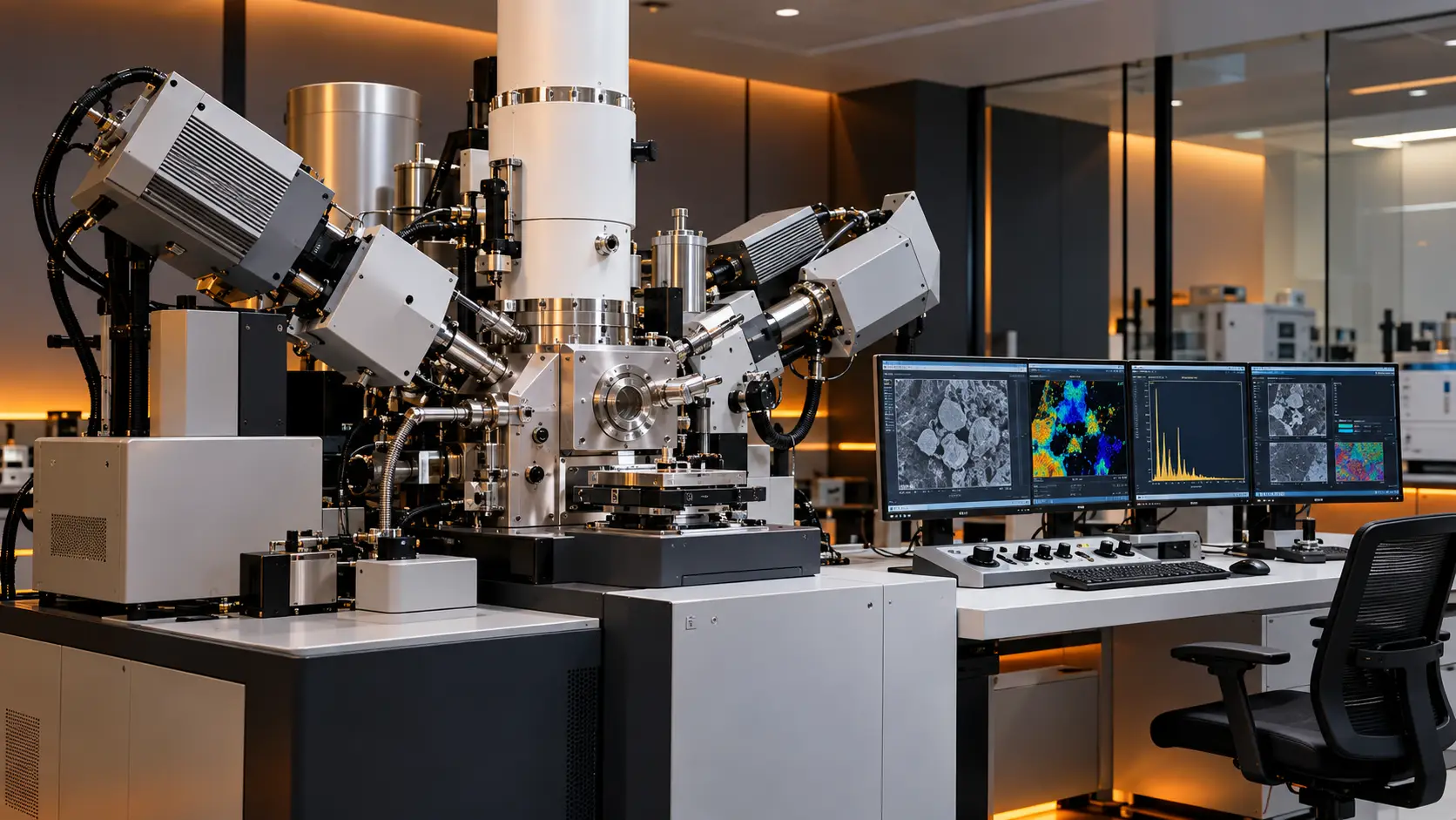 Electron probe microanalyzer with wavelength-dispersive spectrometers for quantitative elemental analysis