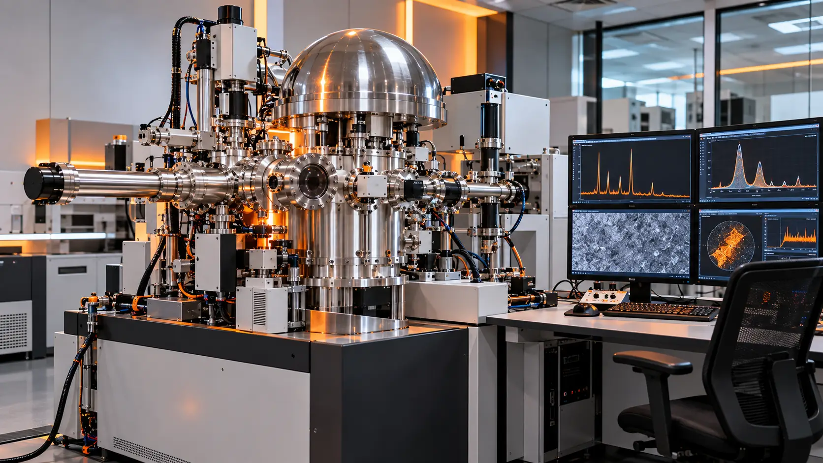 XPS analysis instrument for coating and semiconductor surfaces showing ultra-high-vacuum measurement for surface chemical-state analysis