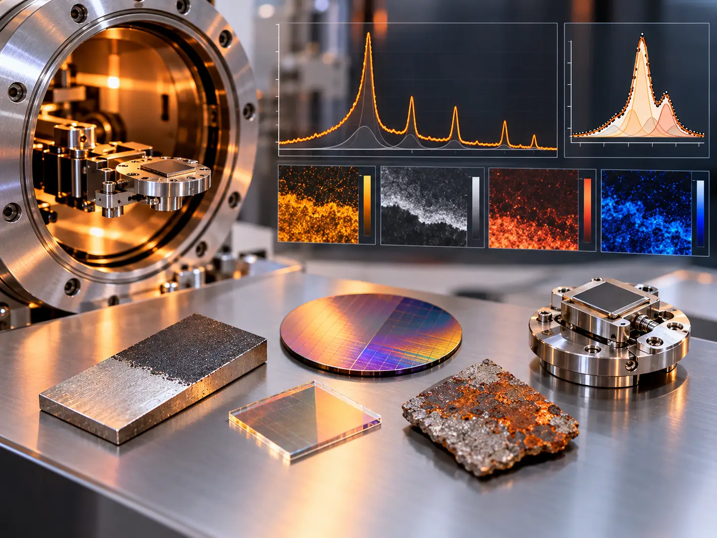 XPS analysis of coated semiconductor and corrosion-treated metal surfaces showing surface chemistry and contamination assessment